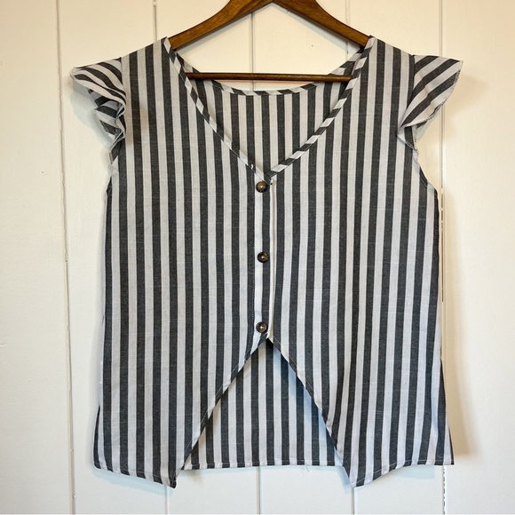 SHEIN Tops - Shein White and Grey Striped Button Down Blouse. Size Medium.